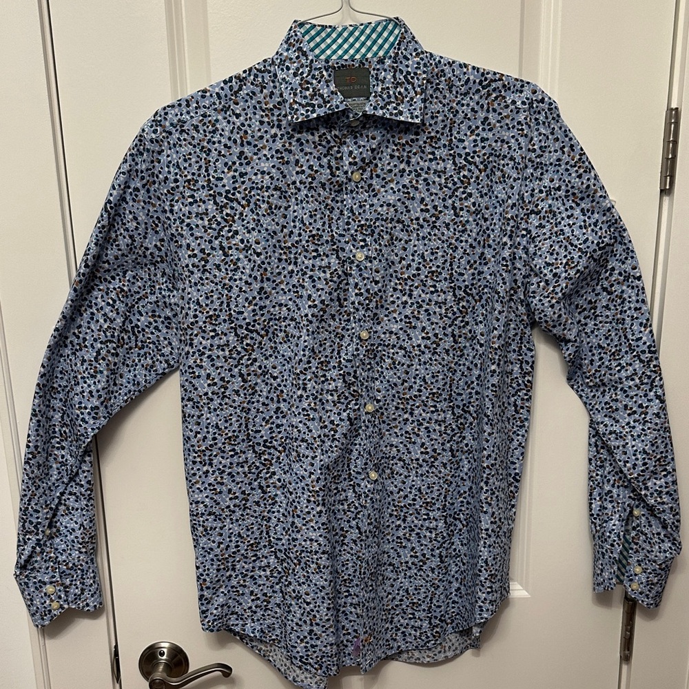 Thomas Dean Blue and Black Patterned Shirt